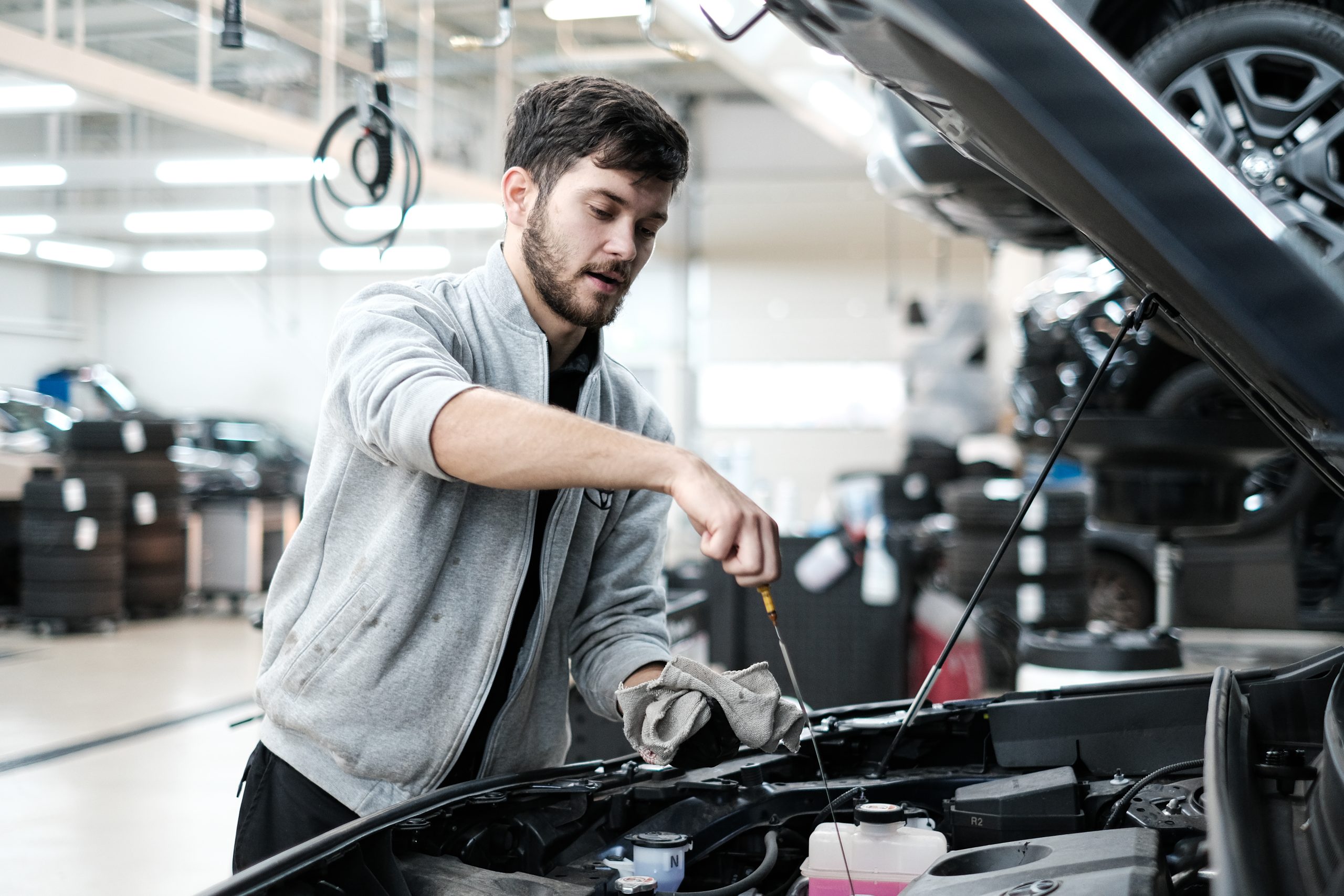 Technician working on a car